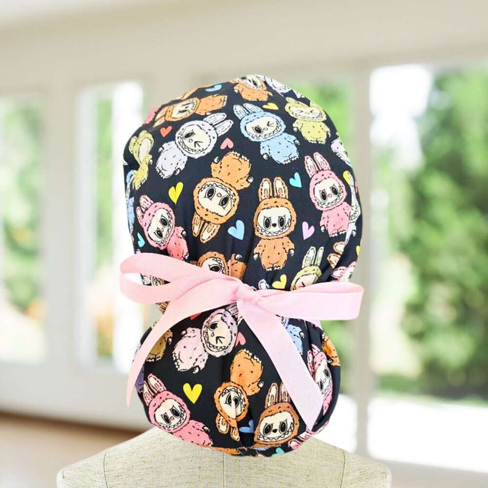 Cute Monsters~ Ponytail Scrub Cap, Surgical Hat, OR, CNA, Cap, CRNA,